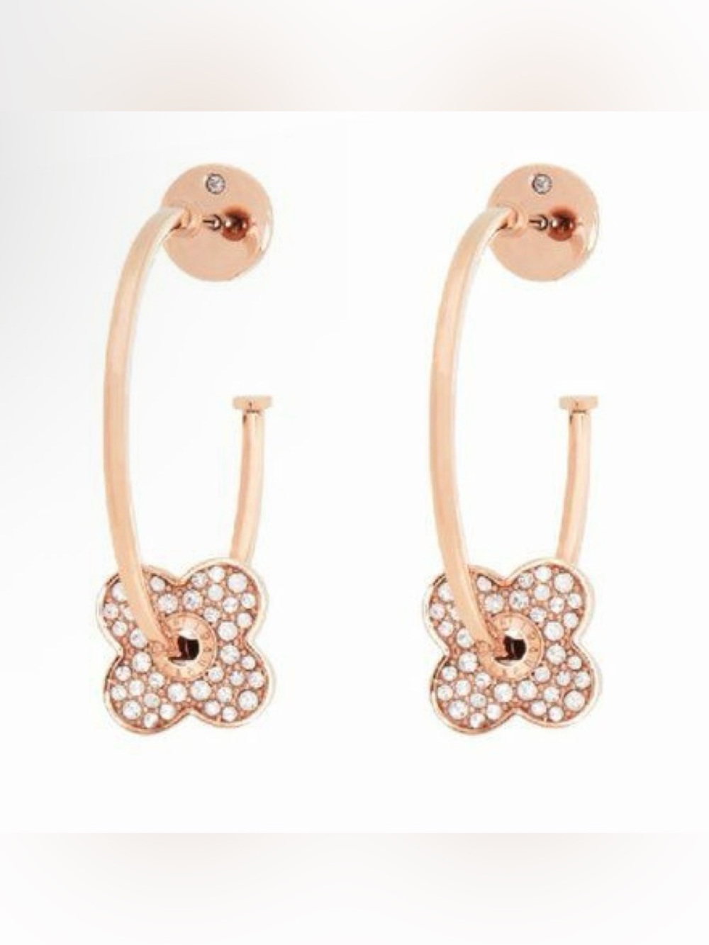 Henri Bendel Rose Gold Pave Crystal Petal Luxe Loop Hoop Earrings